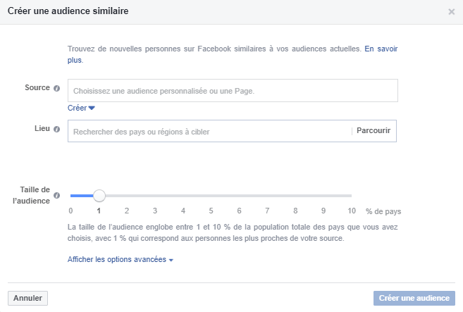 Créer publicité Facebook audience enregistree