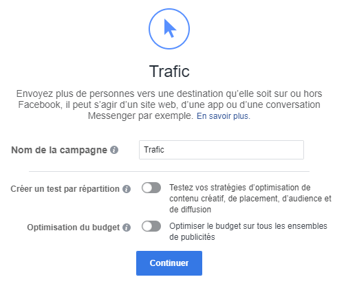 Créer publicité Facebook trafic