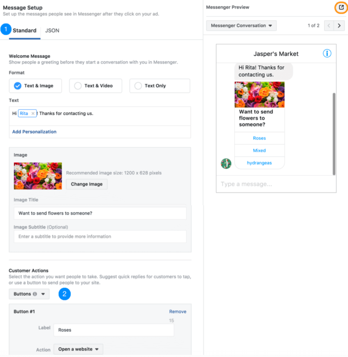 Método JSON para Messenger Facebook