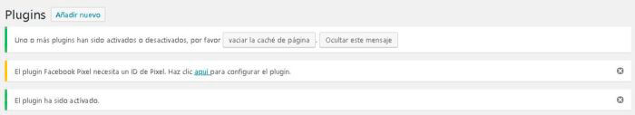 Plugin de wordpress facebook activado exitosamente