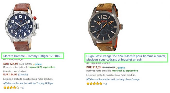 Titre fiches produits marketplace amazon montre