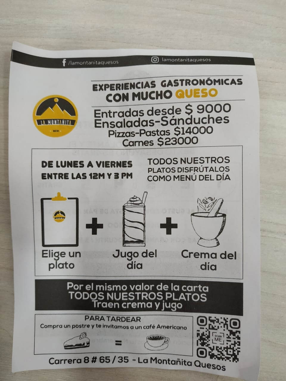 Photo d'un tract de restaurant Colombien