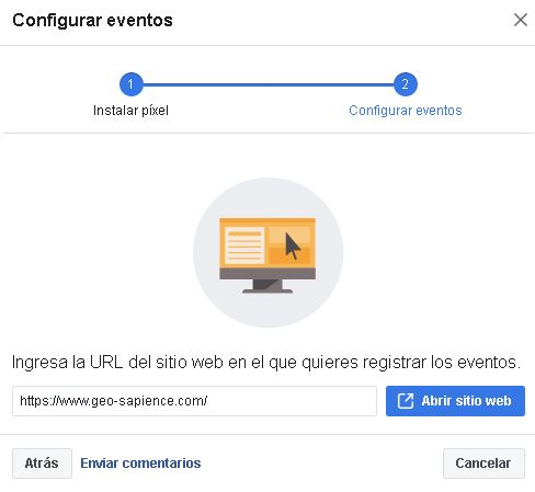 URL del sitio web en el que se registran los eventos Píxel Facebook