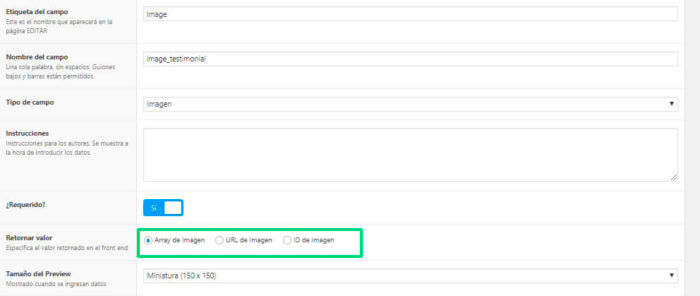 Configuración ACF Array